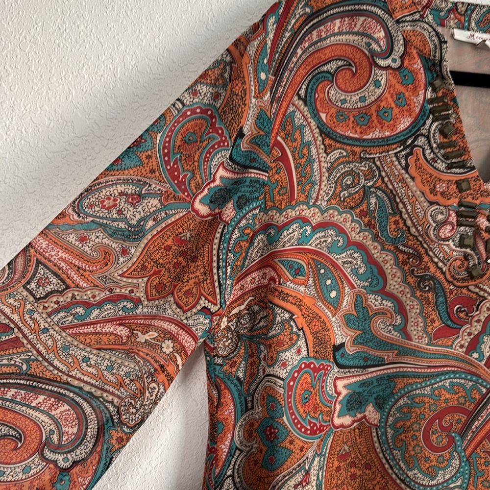 ❗️SOLD❗️JM Collection Orange Brown Mandarin Collar Tunic - Picture 2 of 5
